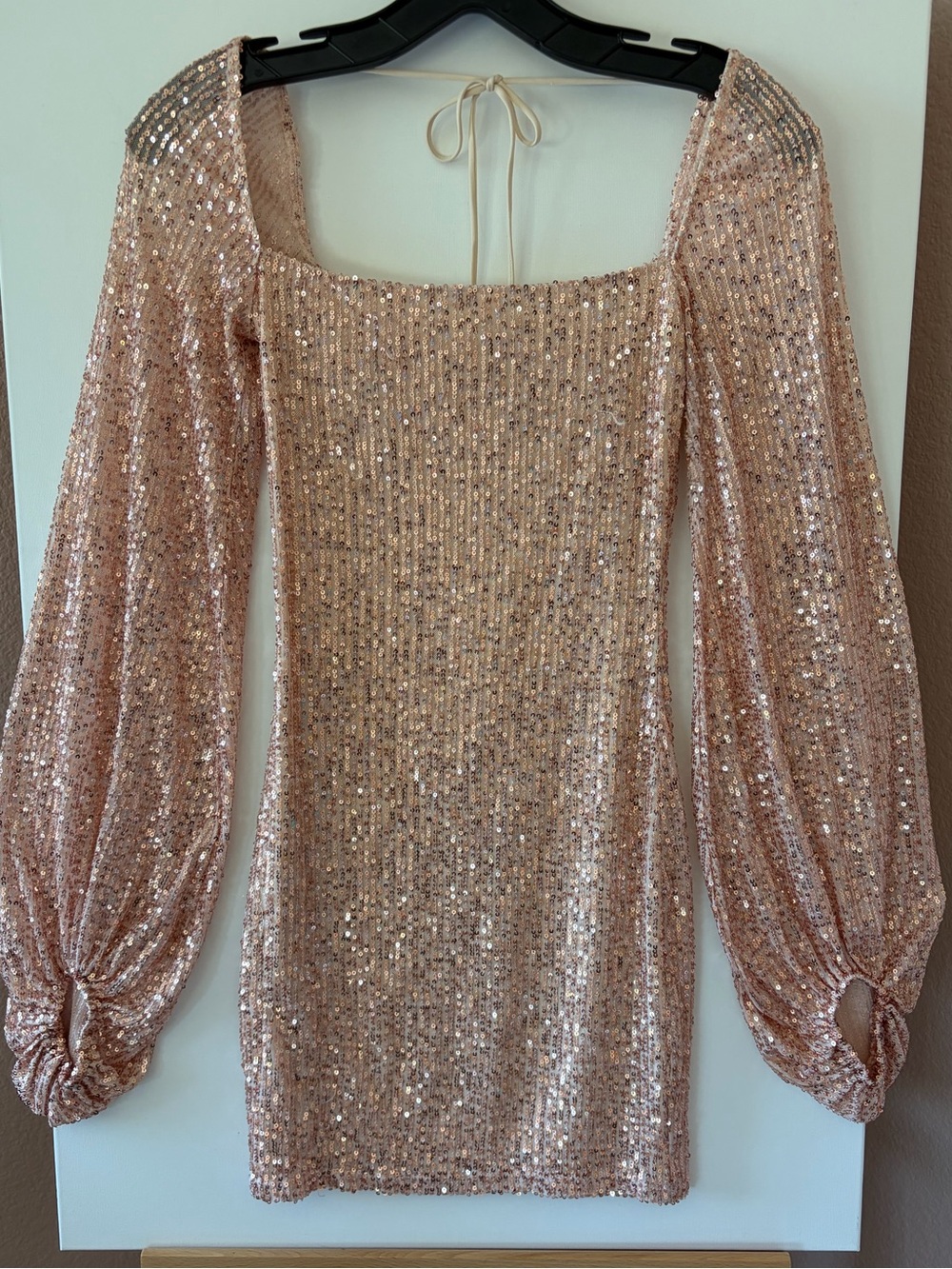 Lucy In The Sky Yzma Rose Gold Pink Sequin Balloon Sleeve Mini Dress Small S